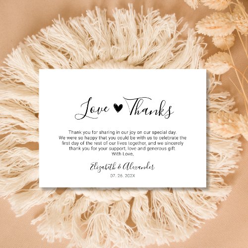 Love and Thanks Heart Script Wedding Photo  Thank You Card