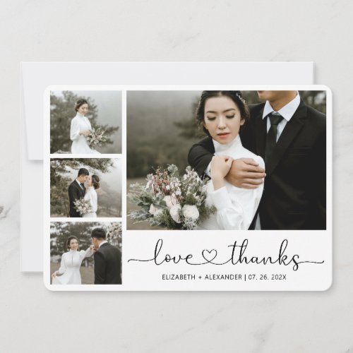 Love and Thanks Heart Script Wedding Photo Thank You Card