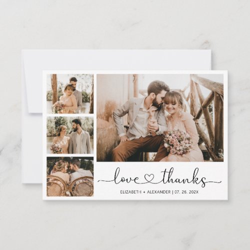 Love and Thanks Heart Wedding Photo Collage Thank  Thank You Card