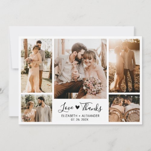 Love and Thanks Heart Wedding Photo Collage Thank You Card