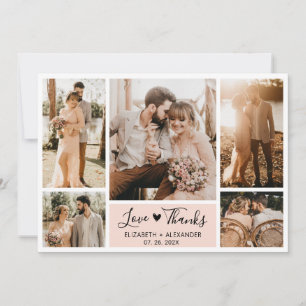 Love and Thanks Heart Wedding Photo Collage Thank  You Card