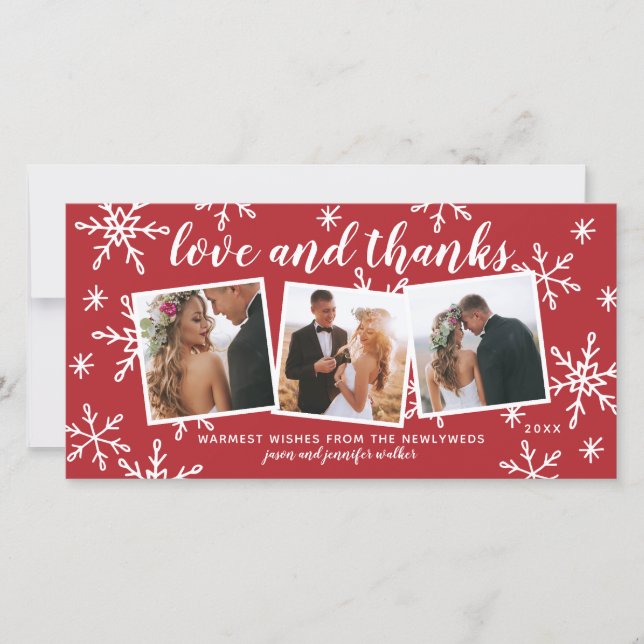 Love and Thanks Holiday Wedding Thank You Card (Front)