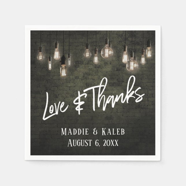 Love and Thanks Industrial Bricks w/ Edison Lights Napkins (Front)