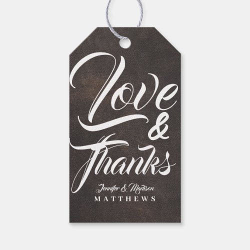 Love and Thanks Leather Calligraphy Wedding Monogr Gift Tags