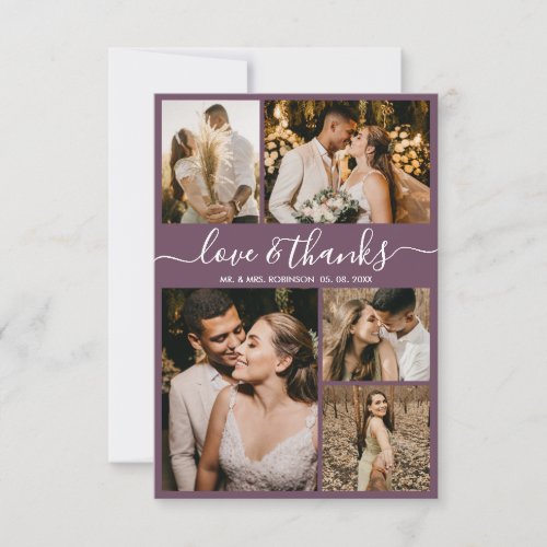 Love and Thanks Mauve Photo Collage Wedding Thank You Card