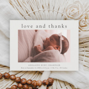 Love and Thanks Minimal Photo Baby Thank You Card