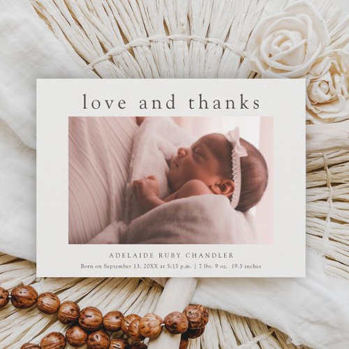 Love and Thanks Minimal Photo Baby Thank You Card
