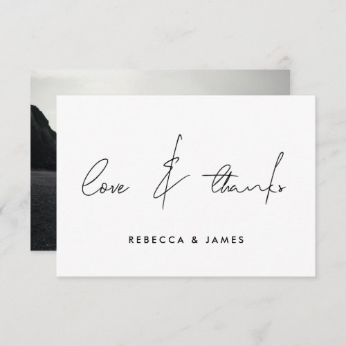 Love and Thanks Minimal Photo Calligraphy Wedding Thank You Card