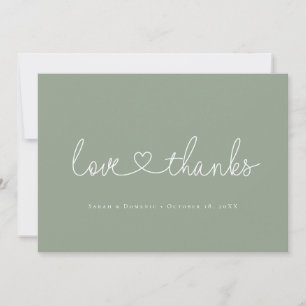 Love and Thanks Minimal script heart photo green Thank You Card
