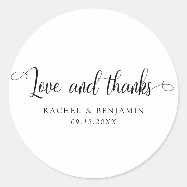 Love and thanks Minimal Wedding Elegant Simple  Classic Round Sticker (Front)