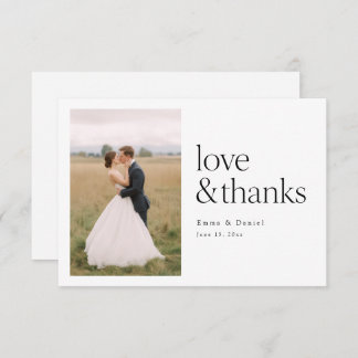 Love and Thanks Minimalist Chic Photo Wedding Thank You Card