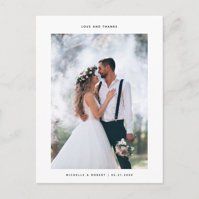 Love And Thanks Minimalist Wedding Photo Postcard (Front)