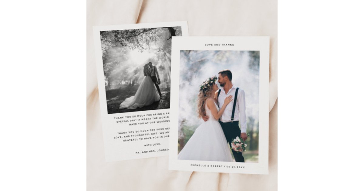 Love and Thanks Minimalist Wedding Photo Thank You Card | Zazzle