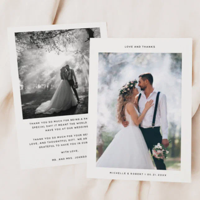 Love and Thanks Minimalist Wedding Photo Thank You Card | Zazzle