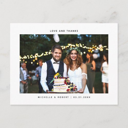 Love and Thanks Minimalist Wedding Photo Thank You Postcard