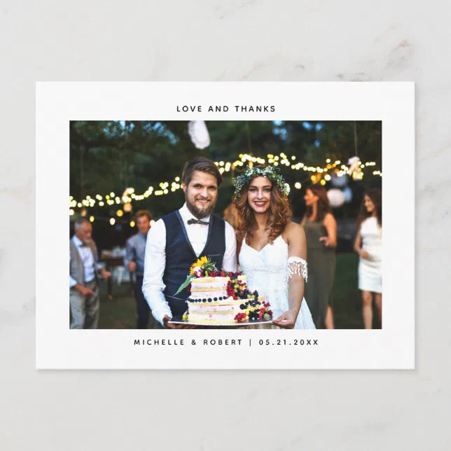 Love and Thanks Minimalist Wedding Photo Thank You Postcard | Zazzle