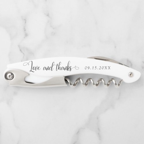 Love and thanks Minimalist Wedding Script Elegant Waiters Corkscrew