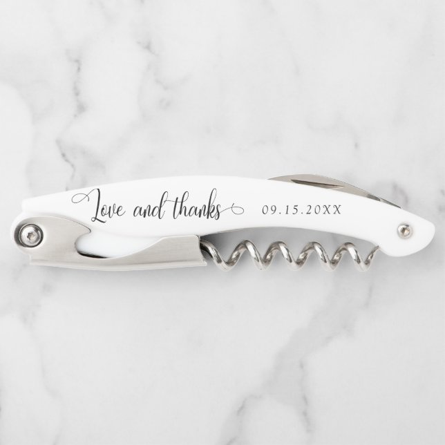 Love and thanks Minimalist Wedding Script Elegant Waiter's Corkscrew (Front)