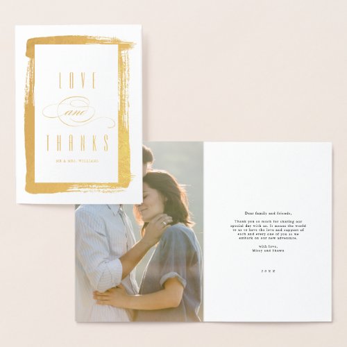 Love and Thanks Modern Gold Wedding Thank You Foil Card