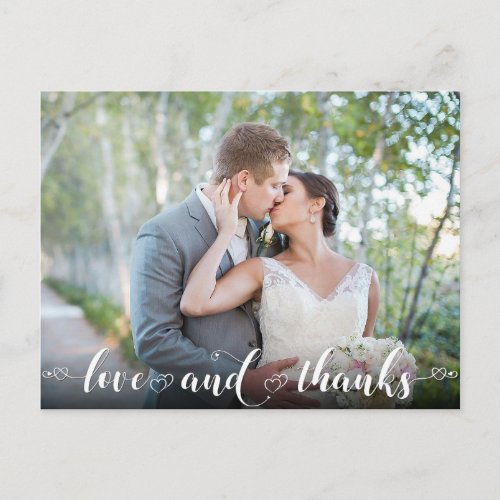 Love and Thanks  Modern Heart Wedding Thank You Postcard