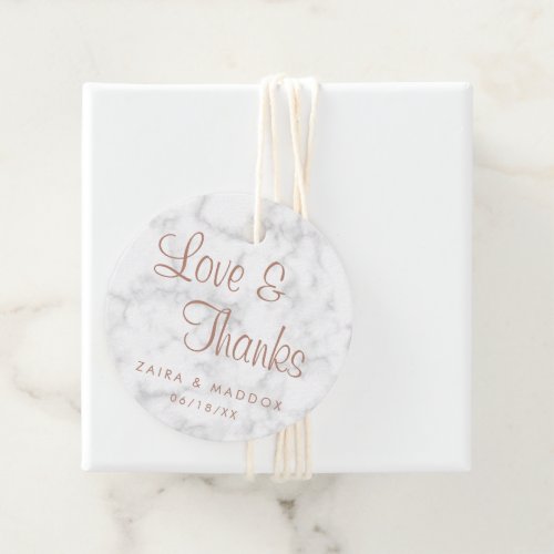 Love and Thanks Modern Marble Rose Gold Wedding Favor Tags