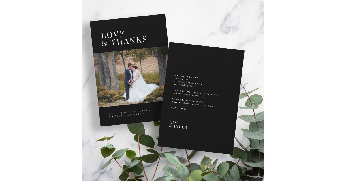 Love and thanks modern minimalist photo wedding thank you card | Zazzle