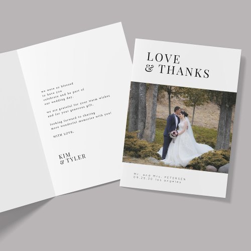 Love and thanks modern minimalist photo wedding thank you card