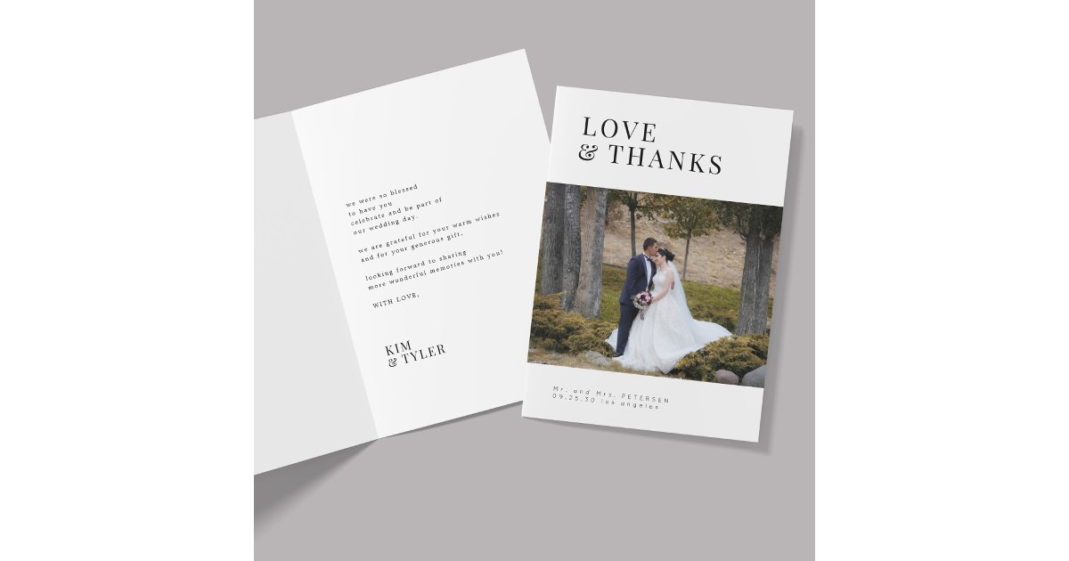 Love and thanks modern minimalist photo wedding thank you card | Zazzle