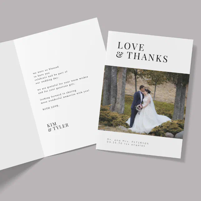 Love and thanks modern minimalist photo wedding thank you card | Zazzle