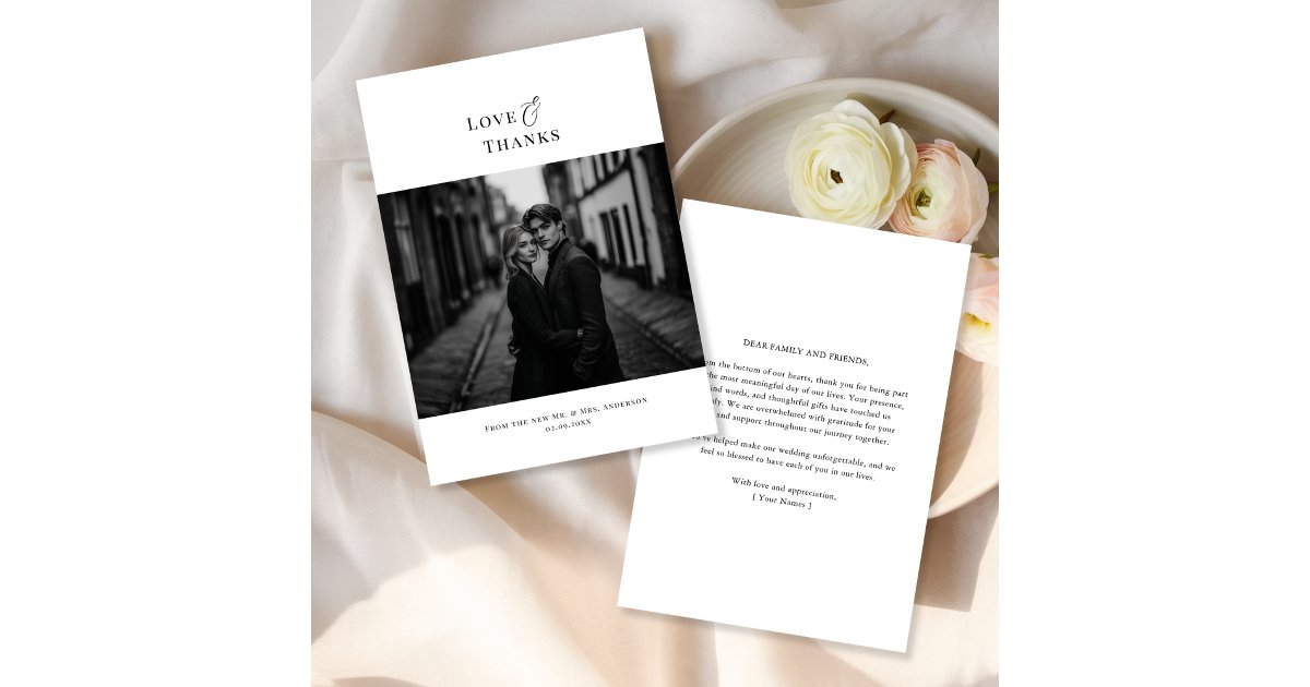 Love and Thanks | Modern Minimalist Wedding Photo Thank You Card | Zazzle