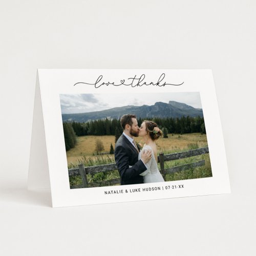Love and Thanks Modern Personalized Wedding Photo Thank You Card
