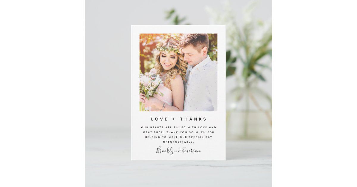Love and Thanks Modern Photo Wedding Thank You Card | Zazzle