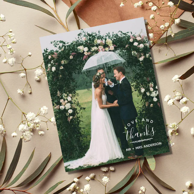 Love and Thanks Modern Photo Wedding Thank You Card | Zazzle