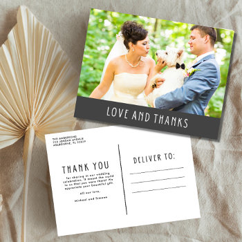 Love And Thanks Modern Photo Wedding Thank You Postcard by stylelily at Zazzle