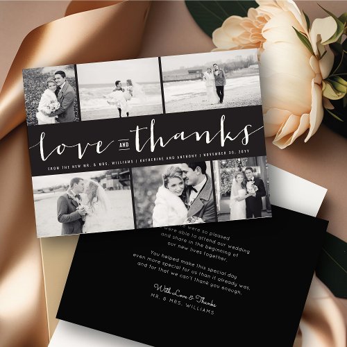 Love And Thanks Modern Script 6 Photo Wedding Thank You Card