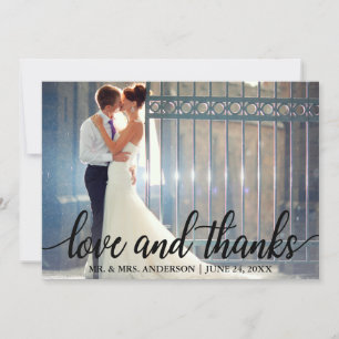 Love and Thanks Modern Wedding Mr. and Mrs. Photo Thank You Card