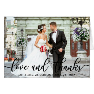 Love and Thanks Modern Wedding Photo Note Cards