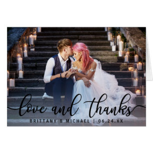Love and Thanks   Modern Wedding Photo Note Cards