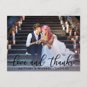 Love and Thanks Modern Wedding Photo Thank You Postcard