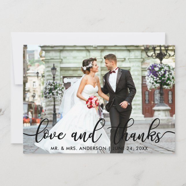 Love and Thanks Modern Wedding Photo Thank You SB Card (Front)