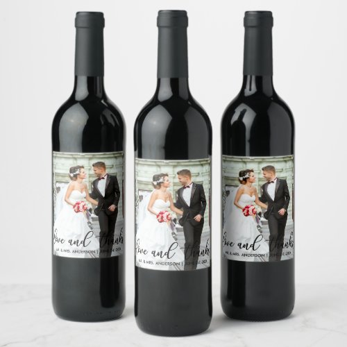 Love and Thanks Modern Wedding Photo Thank You SB Wine Label