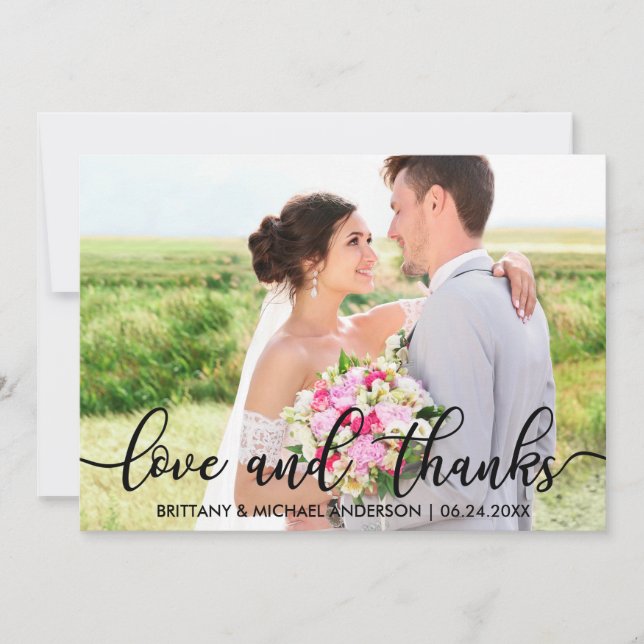 Love and Thanks Modern Wedding Thank You Photo B Card (Front)