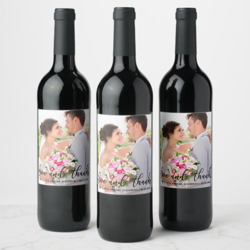 Love and Thanks Modern Wedding Thank You Photo B Wine Label