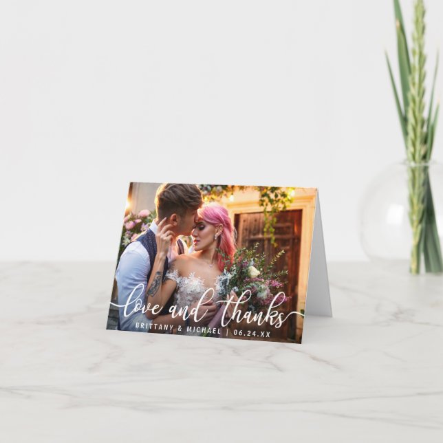 Love and Thanks | Modern Wedding Thank You Photo N Card (Front)