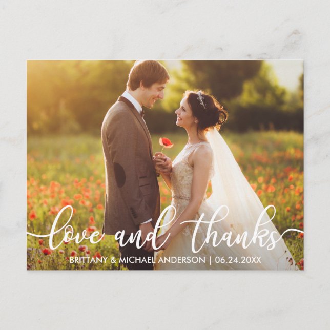 Love and Thanks Modern Wedding Thank You Photo Postcard (Front)