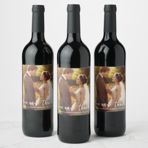 Love and Thanks Modern Wedding Thank You Photo Wine Label