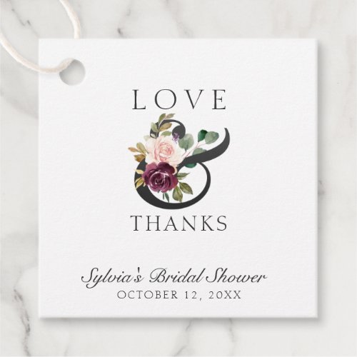 Love and Thanks Moody Plum Floral Bridal Shower Favor Tags