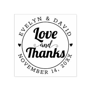Love and Thanks, names and wedding date Rubber Stamp