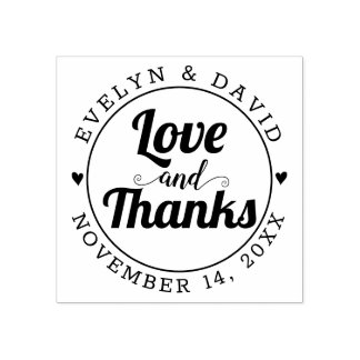 Love and Thanks, names and wedding date Rubber Stamp