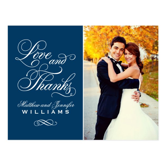 Love And Thanks | Navy Blue Wedding Thank You Postcard
